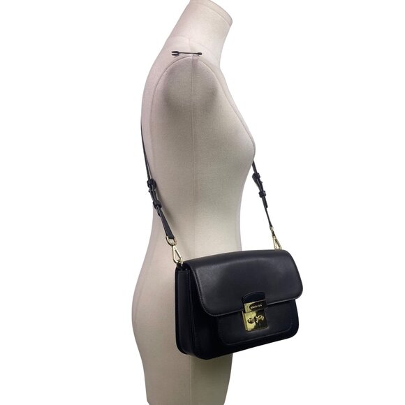 Michael Kors Black Leather Women’s With Gold-Tone Lock Closure Crossbody Bag - Picture 10 of 12